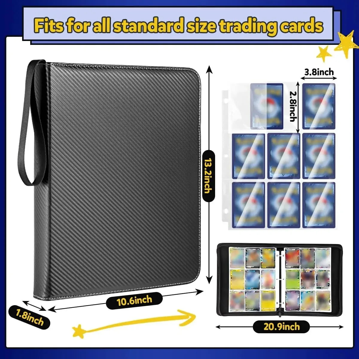 900 Pocket Trading Card Binder with Zipper – Double-Sided Album for TCG & Sports Cards