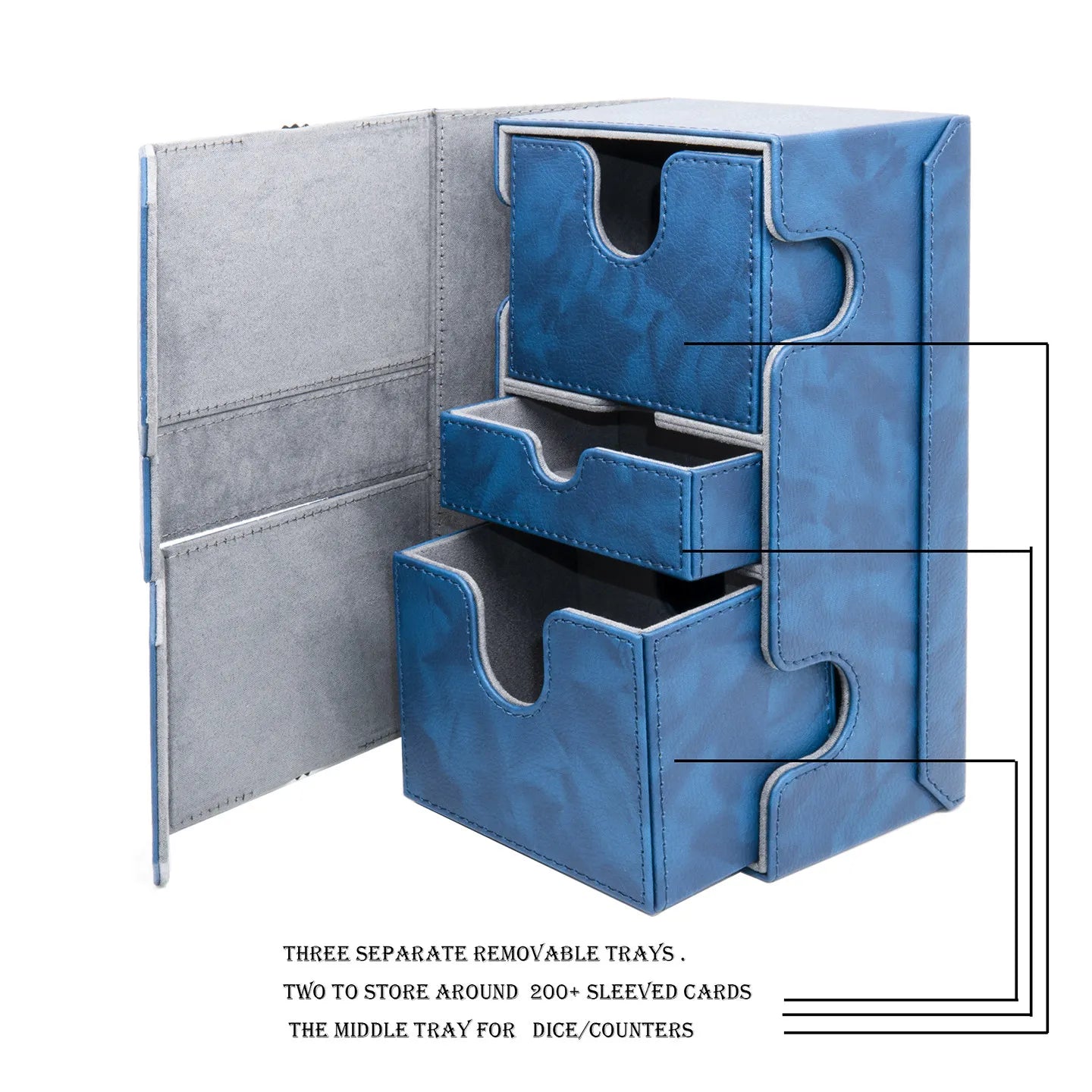 Premium Leather Deck & Dice Storage Box for 200+ Sleeved Trading Cards